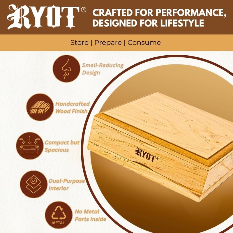 RYOT 7x7 Solid Top Screen Box in Natural | Wide Wooden Box Perfect for Sifter - Monofilament Mesh Screen - Glass Base Tray - Prep Card - Storage Divider - Image 5